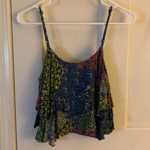 Siempre Mas Paisley Ruffled Crop Top with Spaghetti Straps